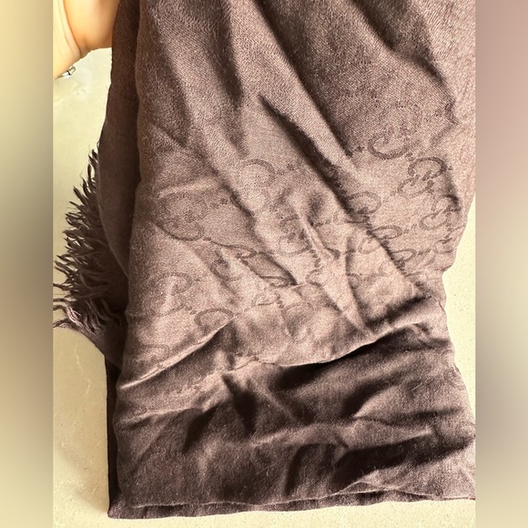 Gucci Chocolate Brown Silk and wool scarf Double G Logo Print - Picture 6 of 9